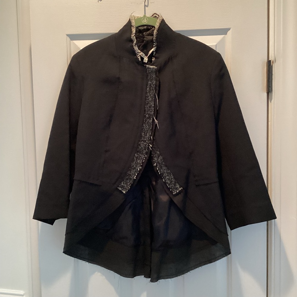 NWT HACHE Black Italian Structured Jacket | Fringe Trim | EU 44 US 8